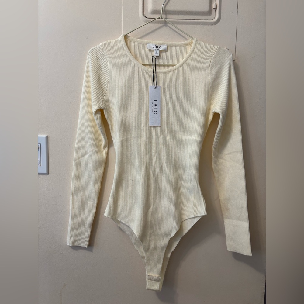 LBLC The Label White Open-Back Ribbed Bodysuit Small NWT - Picture 2 of 4